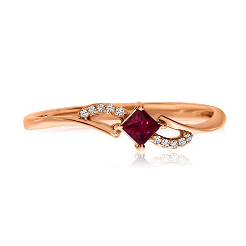 0.10 Carat (ctw) 14k Gold Princess Red Ruby and Diamond Accent Petite Solitaire Bypass Fashion Promise Ring (2.7 x 2.7 MM)