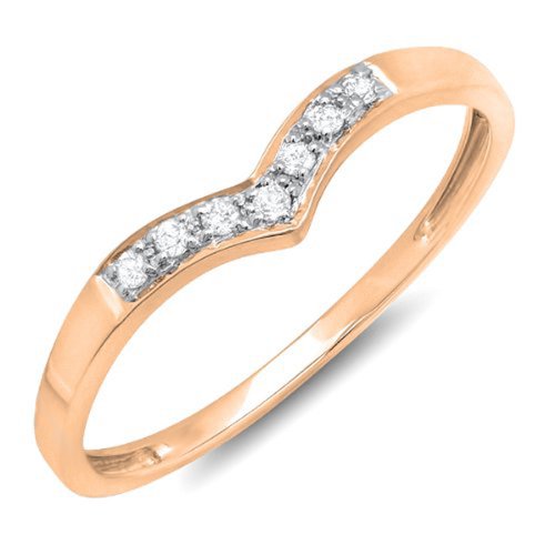 0.10 Carat (ctw) 10k Gold Round Diamond Ladies 7 Stone Wedding Chevron Anniversary Guard Ring 1/10 CT