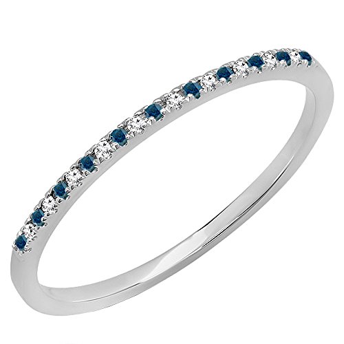 0.08 Carat (ctw) 14K Gold Round Blue & White Diamond Ladies Dainty Wedding Stackable Band