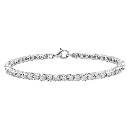 0.10 Carat (ctw) Sterling Silver Round Cut White Diamond Ladies Tennis Bracelet 1/10 CT
