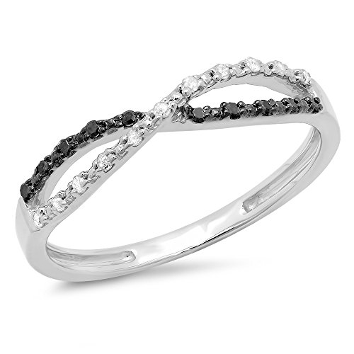 0.10 Carat (ctw) Sterling Silver White & Black Diamond Infinity Swirl Wedding Anniversary Band 1/10 CT
