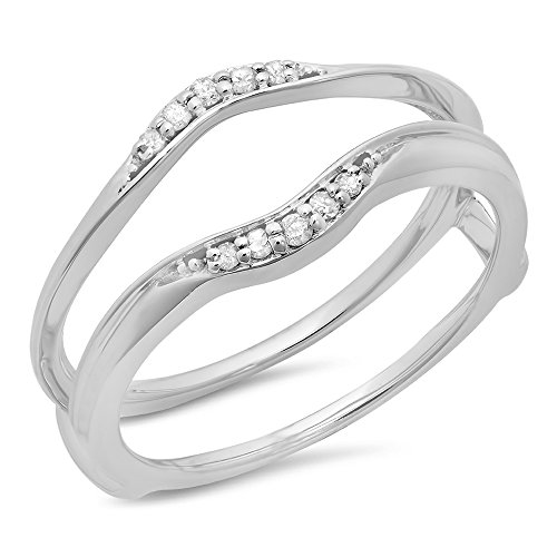 0.10 Carat (ctw) 10K Gold Round Diamond Ladies Anniversary Wedding Band Guard Double Ring 1/10 CT