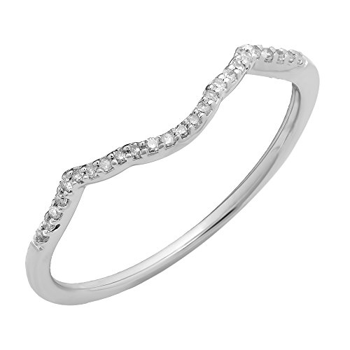 0.08 Carat (ctw) 10K Gold Round White Diamond Ladies Wedding Band Stackable Contour Guard Ring