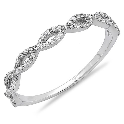 0.18 Carat (ctw) 14K Gold Round Diamond Ladies Swirl Anniversary Wedding Band Stackable Ring 1/5 CT