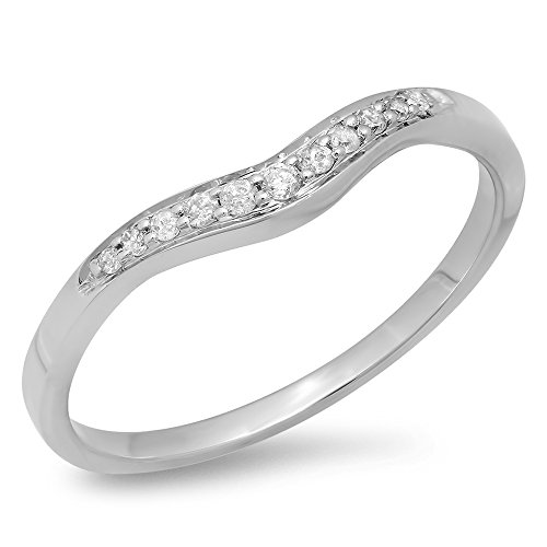 0.11 Carat (ctw) 14K Gold Round White Diamond Ladies Anniversary Wedding Stackable Contour Guard Band