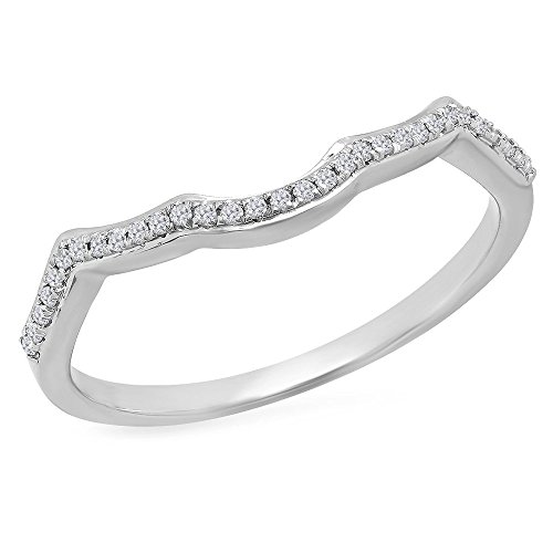 0.10 Carat (ctw) 14K Gold Round Cut White Diamond Ladies Wedding Band Contour Guard Ring 1/10 CT