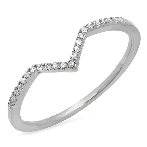 0.10 Carat (ctw) 10K Gold Round White Diamond Wedding Stackable Anniversary Guard Chevron Ring 1/10 CT