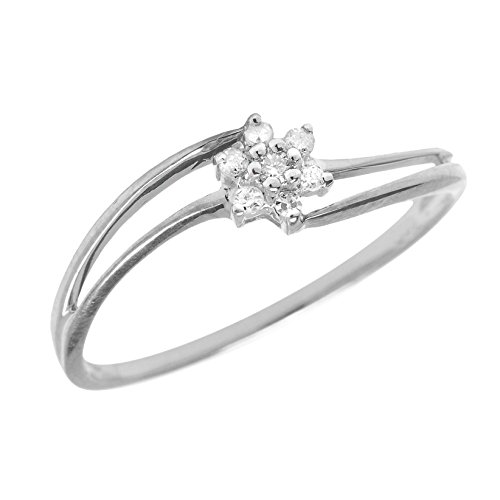 0.14 Carat ct Sterling Silver Round Diamond Flower Cluster Split Shank Bypass Promise Engagement Ring