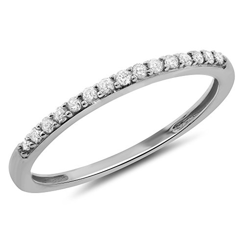0.15 Carat (ctw) 14k Gold Round Diamond Petite Prong Set Wedding Band Anniversary Ring Stackable 1/7 CT