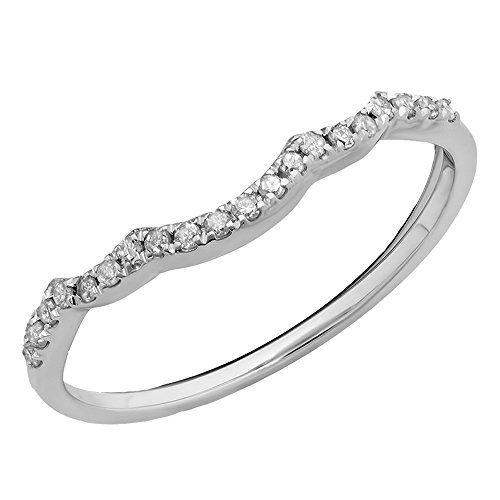 0.12 Carat (ctw) 10K Gold Round Cut Diamond Ladies Stackable Wedding Contour Band Guard Ring 1/10 CT