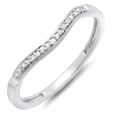 0.10 Carat (ctw) 10K Gold Round Diamond Ladies Anniversary Wedding Band Guard Ring 1/10 CT