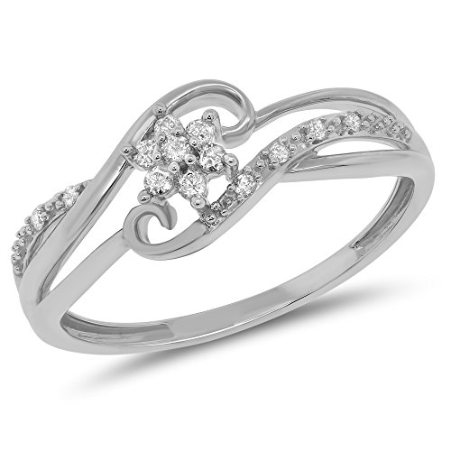 0.11 Carat (ctw) 10k Gold Round Diamond Bridal Split Shank Snowflake Cluster Flower Promise Ring 1/10 CT