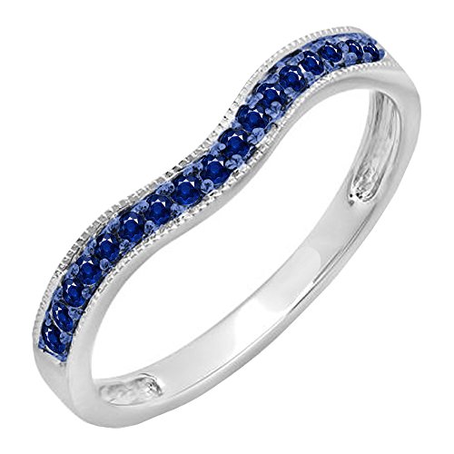 0.15 Carat (ctw) 10K Gold Blue Sapphire Ladies Anniversary Wedding Band Guard Ring