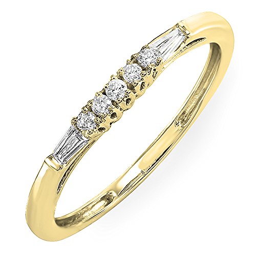 0.13 Carat (ctw) 10K Yellow Gold Round & Baguette Diamond Ladies Wedding Stackable Guard Band (Size 7)