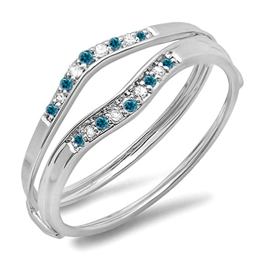 0.12 Carat (ctw) 10K Gold Round Blue & White Diamond Ladies Anniversary Enhancer Guard Wedding Band